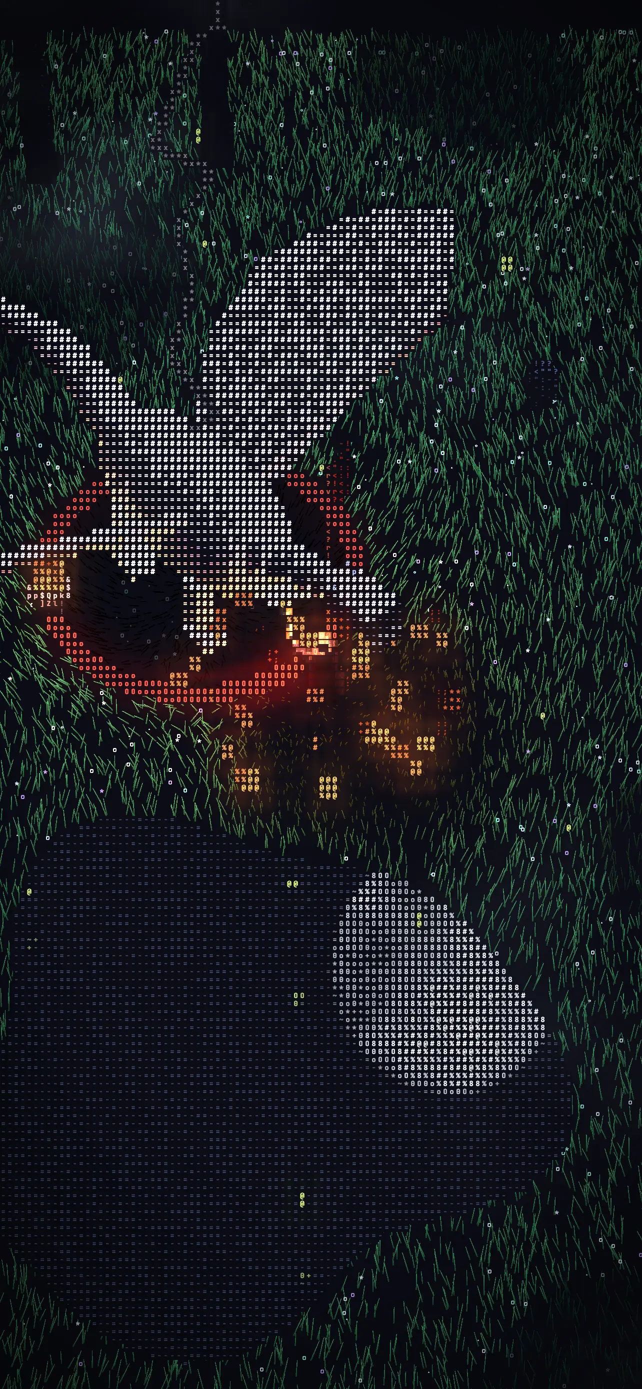 A dragon breathes fire over the grass beside the moon pond
